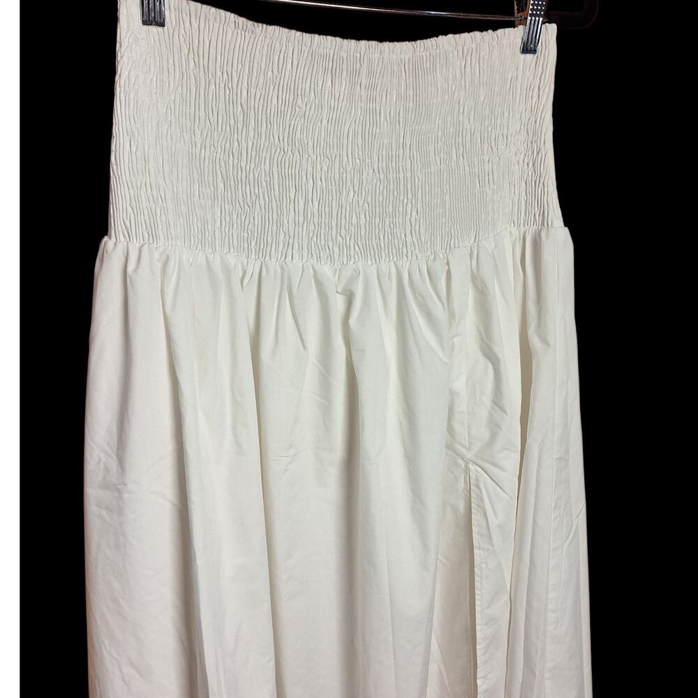 Commense Shirred high waist maxi skirt white w slit minimalist smocked beachy - Picture 5 of 7